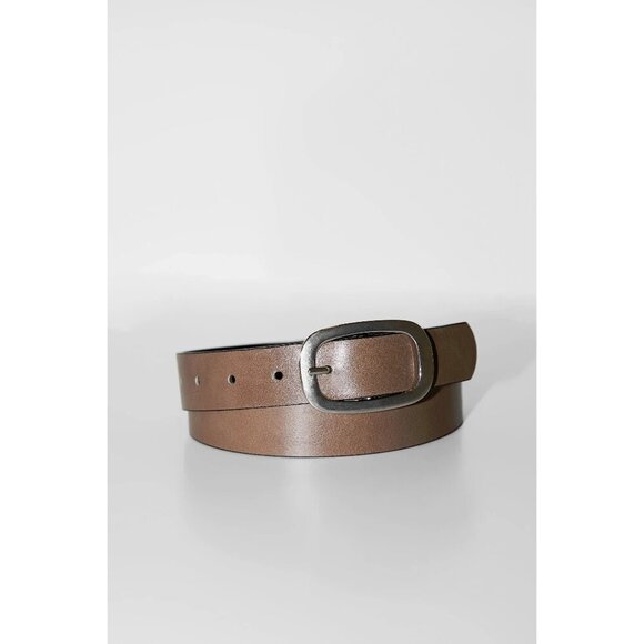 NWOT Zara taupe brown leather belt with silver hardware, 38.25" long - Picture 5 of 16